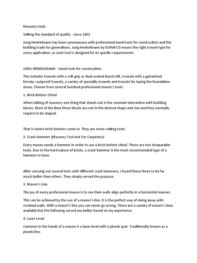 Masonry Theory and Tools Functions PDF Masonry Brick