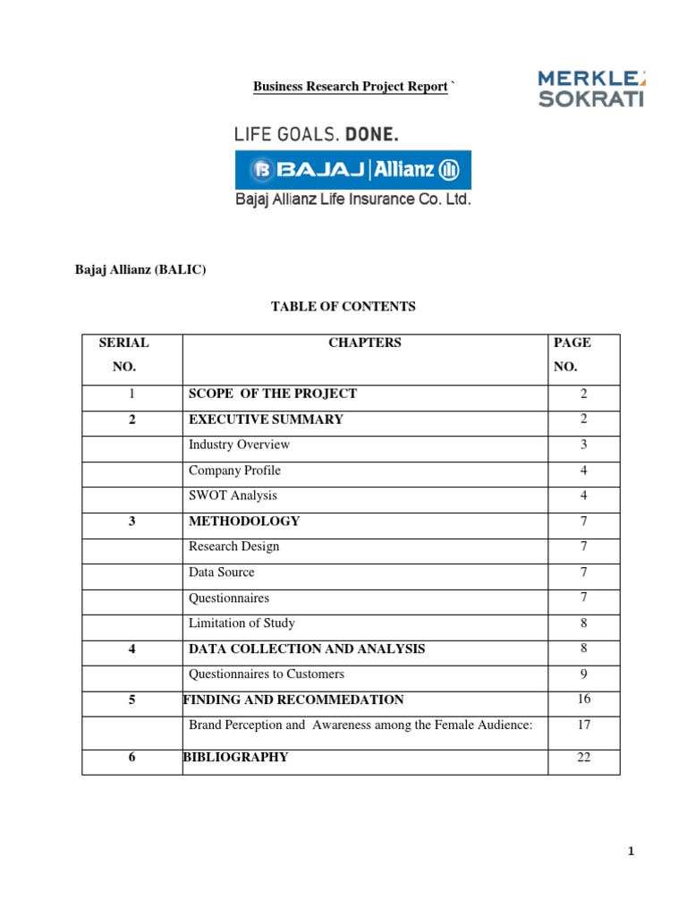 PROJECT REPORT BAJAJ ALLIAnz | PDF | Insurance | Life Insurance