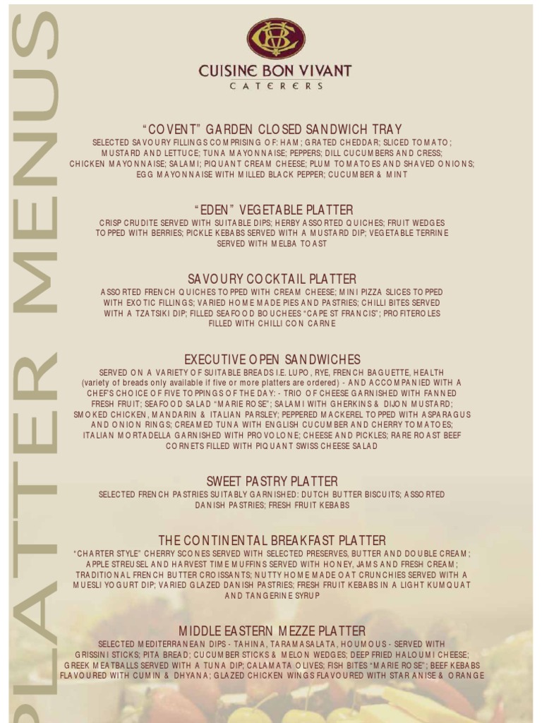 Platter Menu and Pricing Details | PDF | Kebab | Sausage