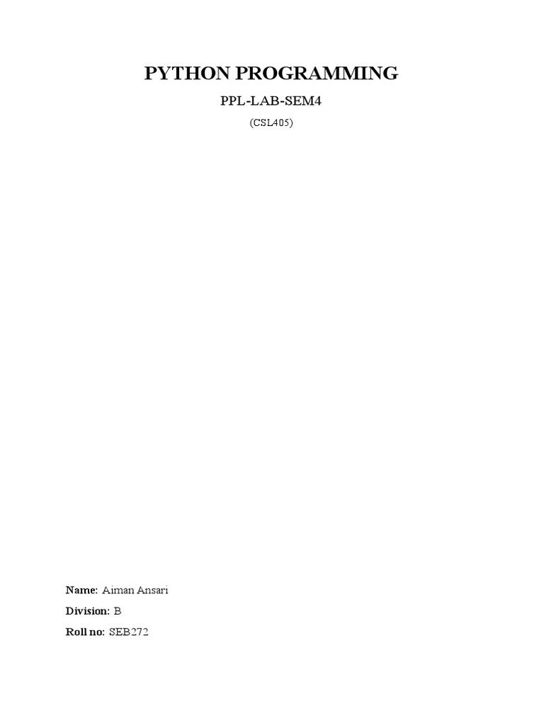 Python Programming: Ppl-Lab-Sem4 | PDF | Class (Computer Programming ...