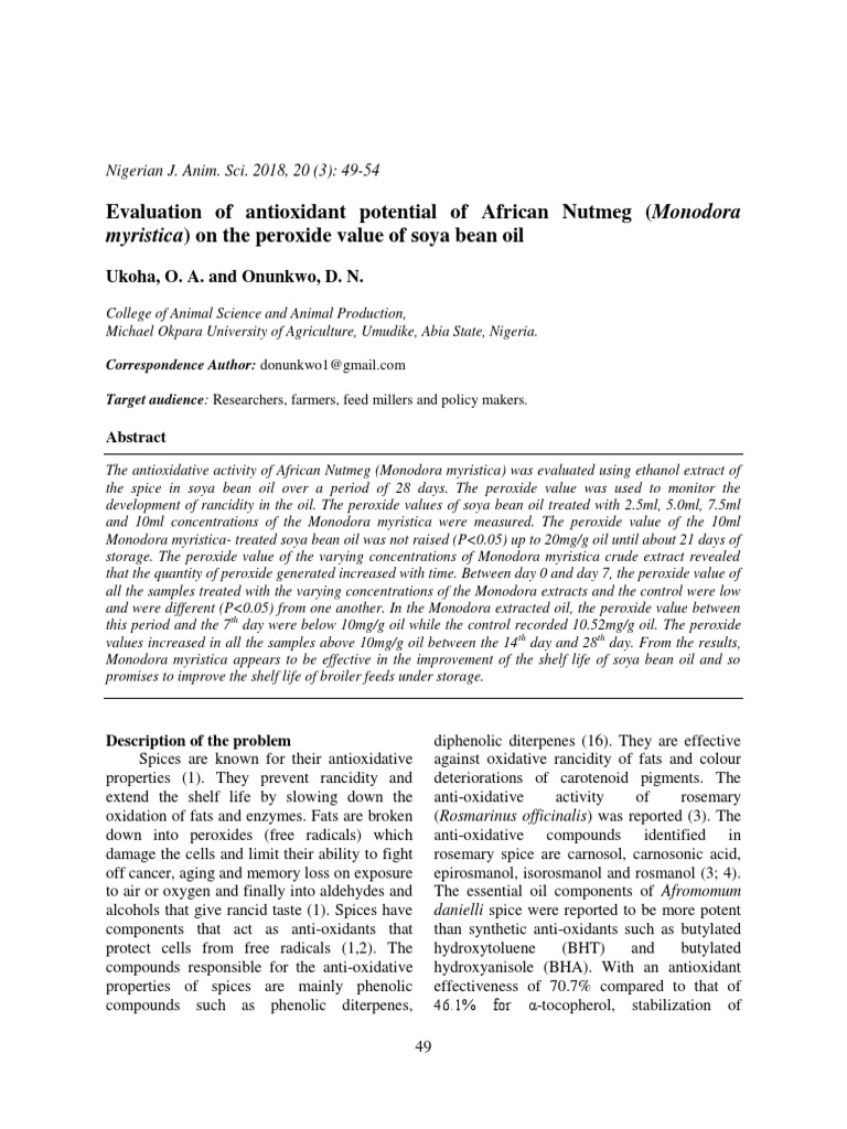Evaluation of Antioxidant Potential of African Nutmeg (Monodora | PDF ...