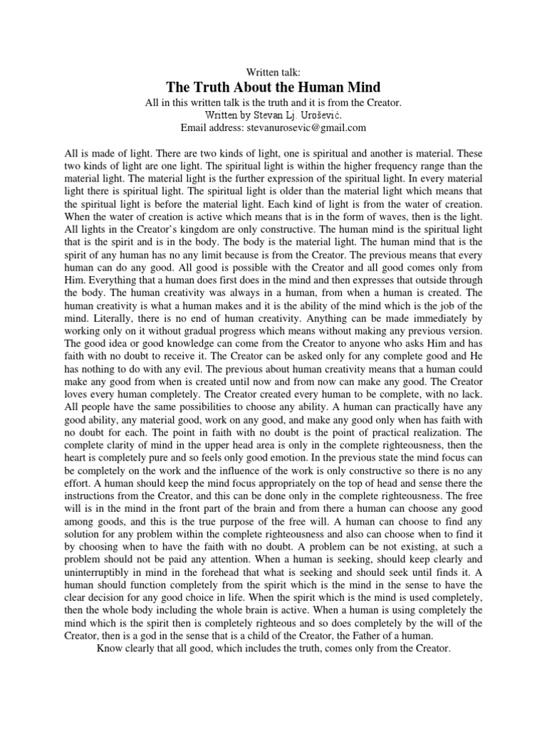 The Truth About The Human Mind Pdf God Light
