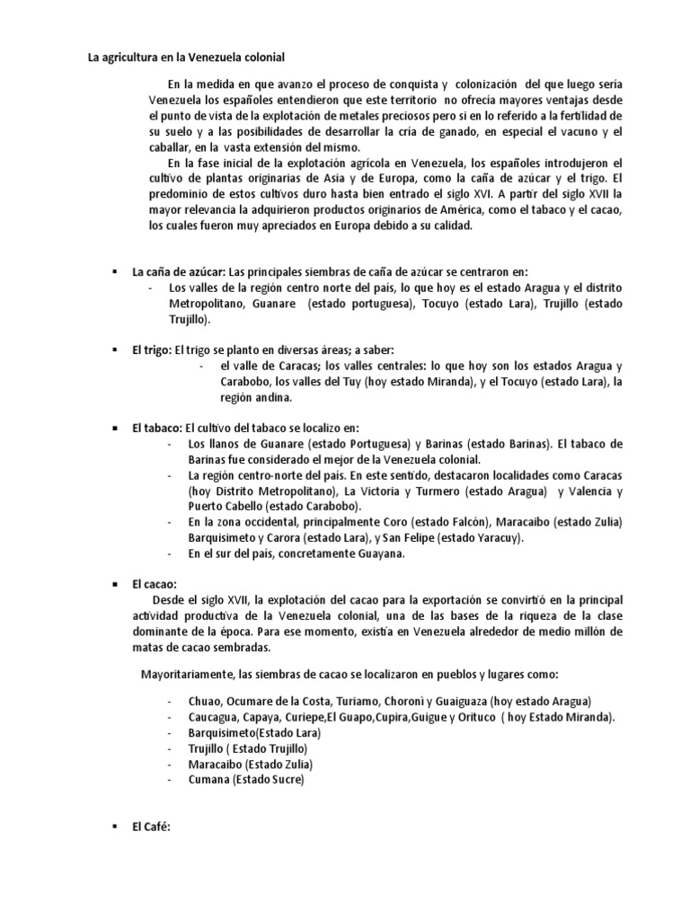 La Agricultura en La Venezuela Colonial | PDF