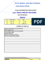 Electrical and mechanical data for steam turbine generator