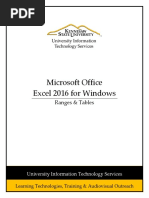 Microsoft Office Excel 2016 For Windows: Ranges & Tables