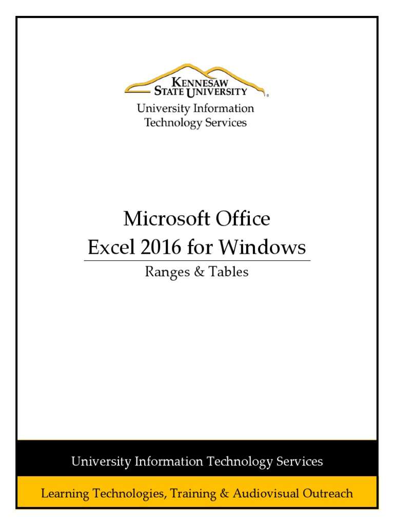 Microsoft Office Excel 2016 For Windows: Ranges &amp; Tables | PDF ...