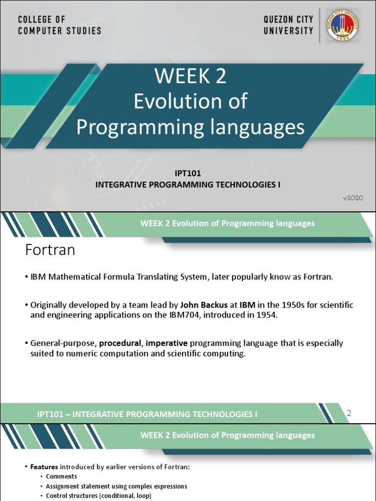 Week 2 Evolution of Programming Languages: IPT101 Integrative ...