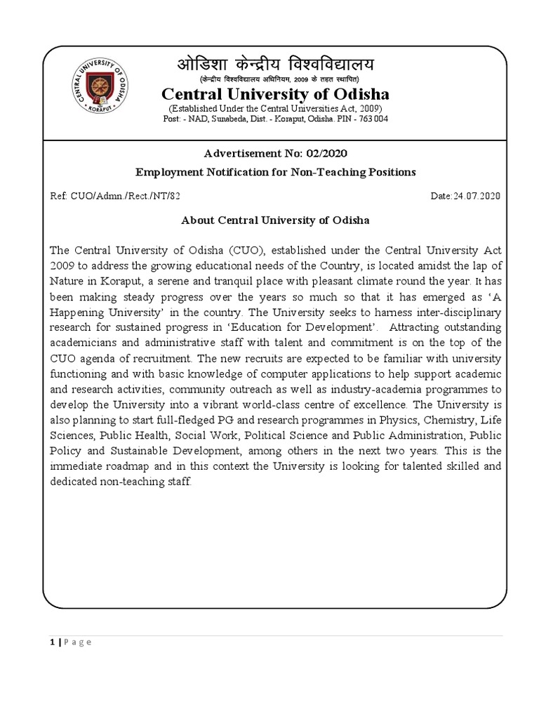 Central University Koraput PDF Academic Degree Doctor Of Philosophy