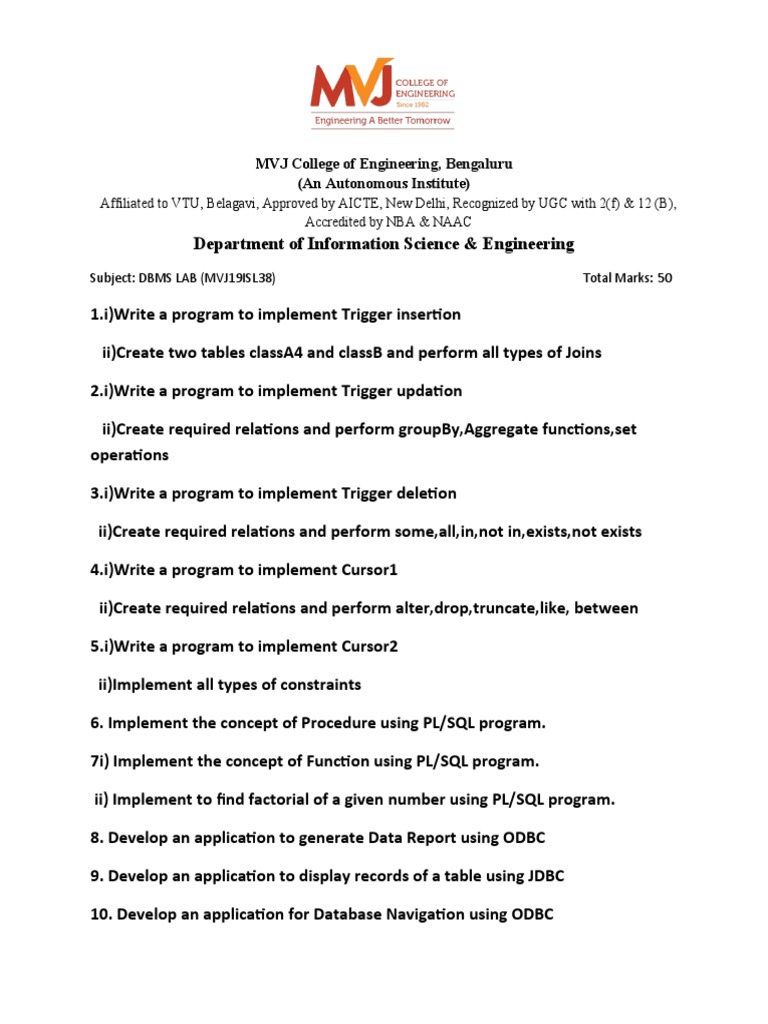 DBMS Lab Questions PDF