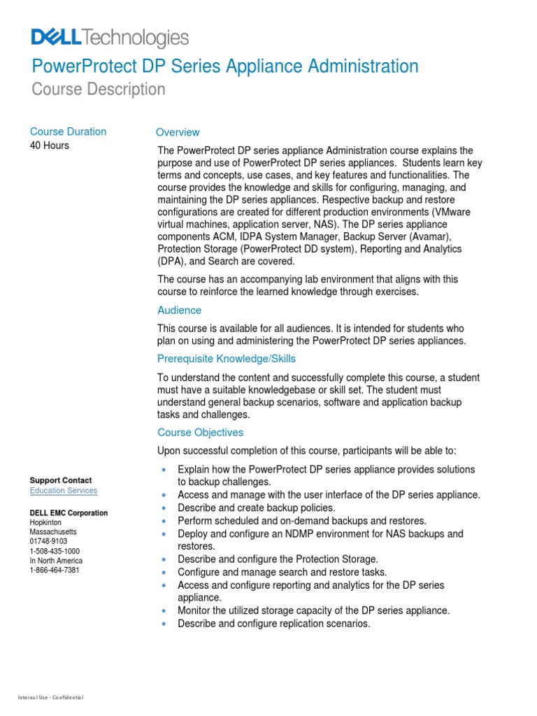 Powerprotect DP Series Appliance Administration Course Description