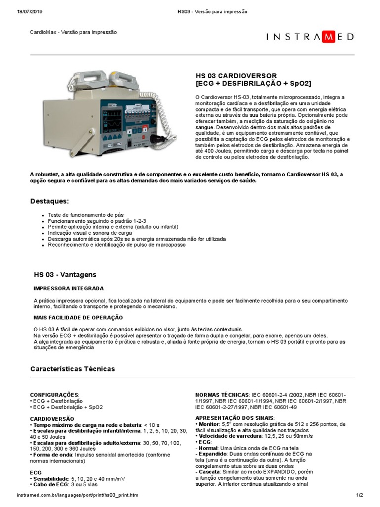 Manual Cardioversor Instramed - HS03 | PDF | Eletrocardiografia ...