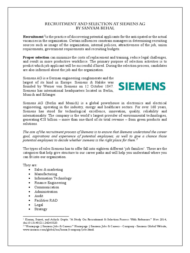 Recruitment and Selection at Siemens AG | PDF | Recruitment | Siemens