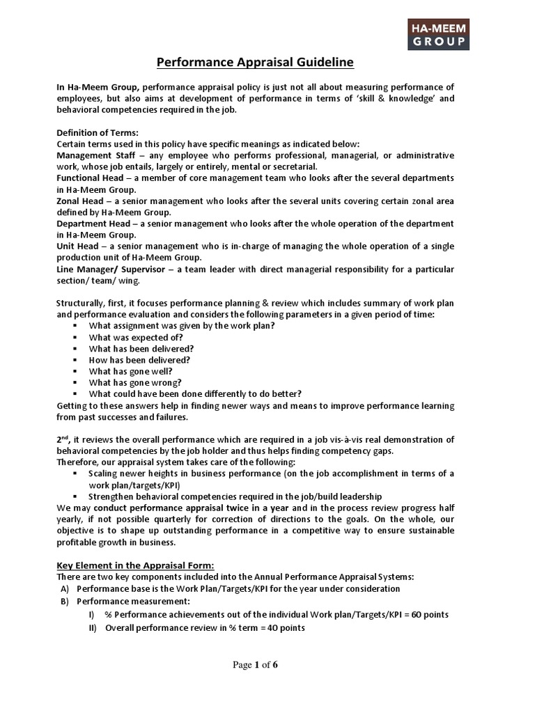 Performance Appraisal Guidelines Overview | PDF | Performance Appraisal ...