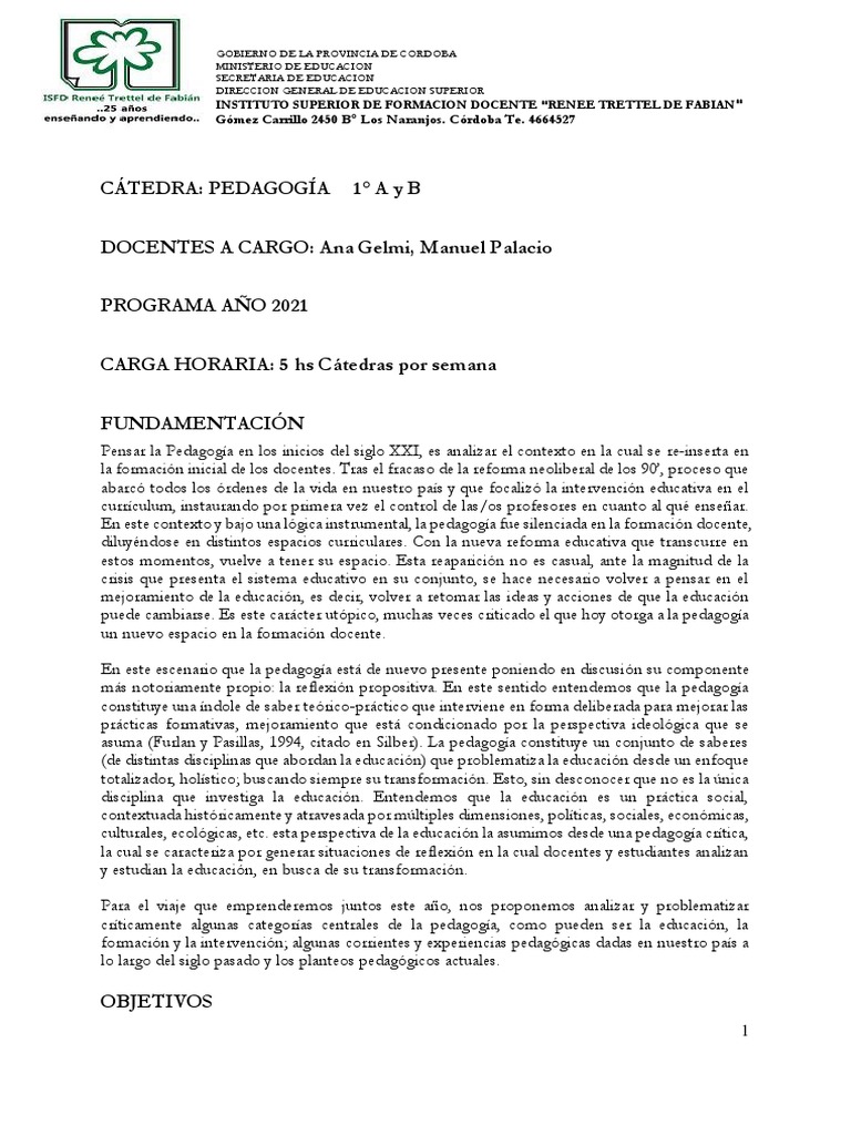 Programa de Pedagogia 2021 | PDF | Prueba (evaluación) | Educación más alta