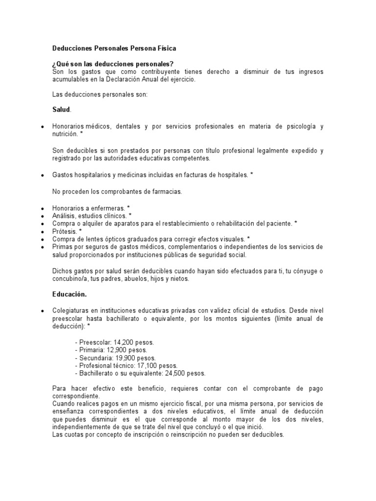 Deducciones Personales para Personas Físicas | PDF | Impuestos ...