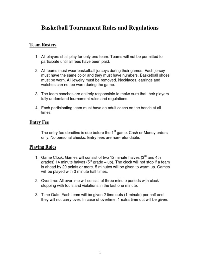 Basketball Tournament Rules and Regulations Team Rosters PDF