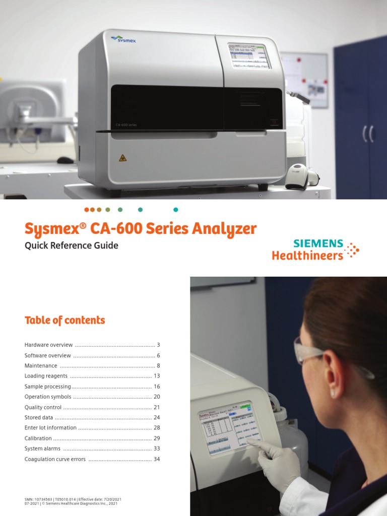 Sysmex® CA600 Series Analyzer Quick Reference Guide PDF Computer