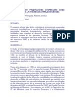 El Contrato Producciones Cooperadas Modalidad para Inversión Extranjera Cuba