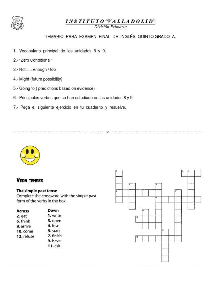 Temario Final Ingles 5 A Primaria
