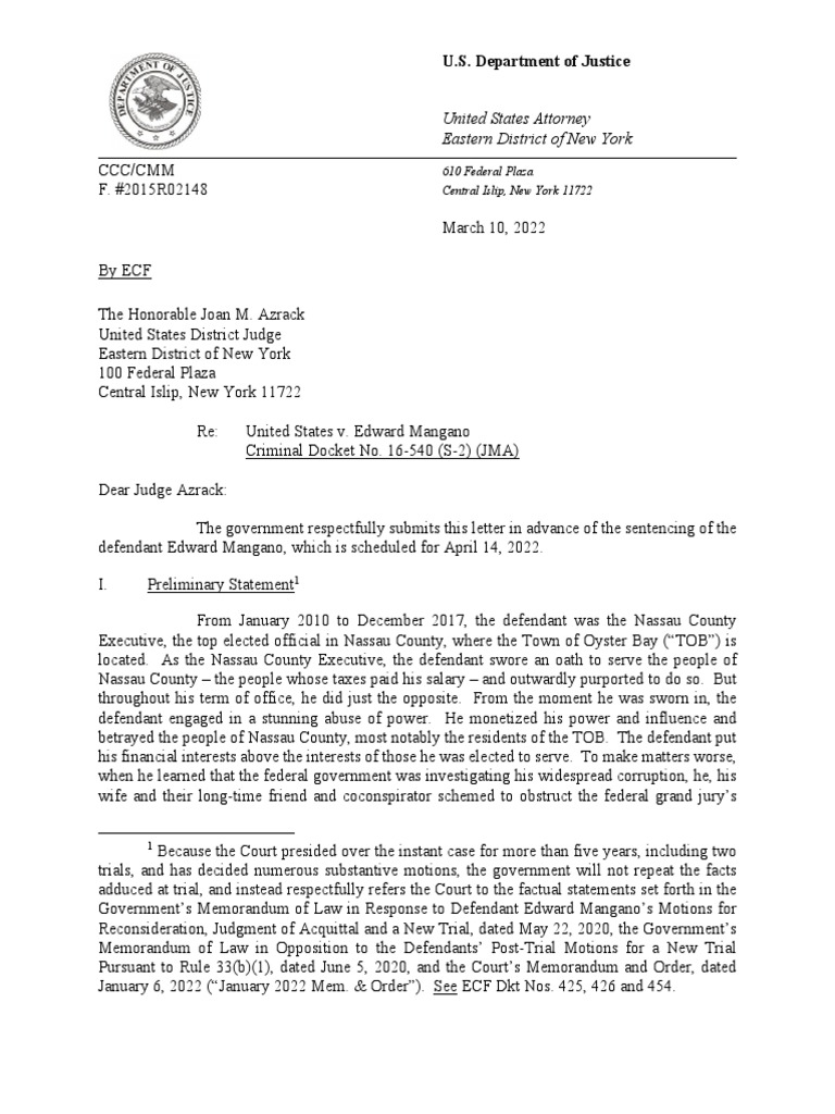 United States Attorney Eastern District of New York U.S. Department of