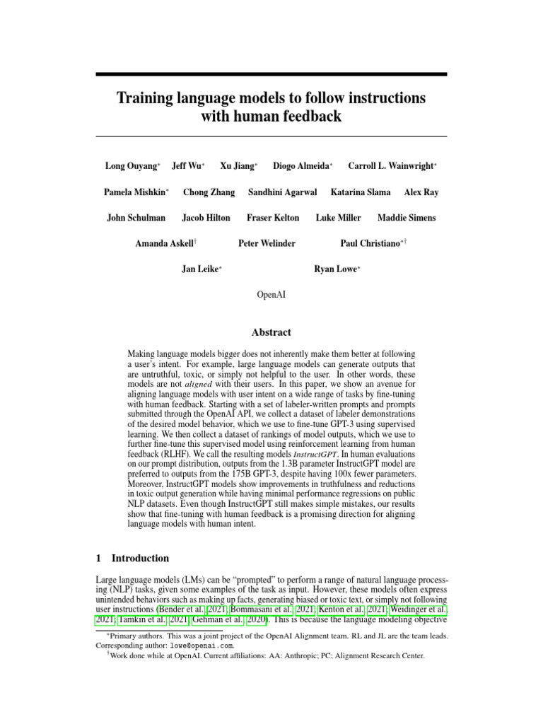 Training Language Models To Follow Instructions With Human Feedback ...