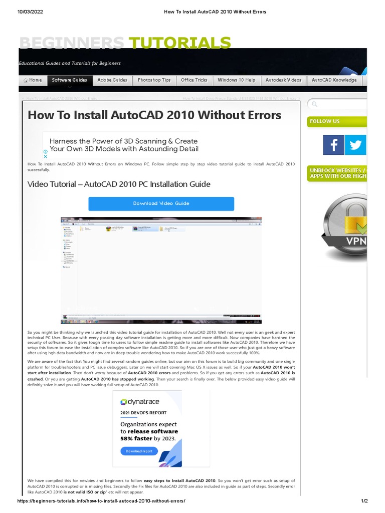 How To Install AutoCAD 2010 Without Errors | PDF | Auto Cad | Software ...