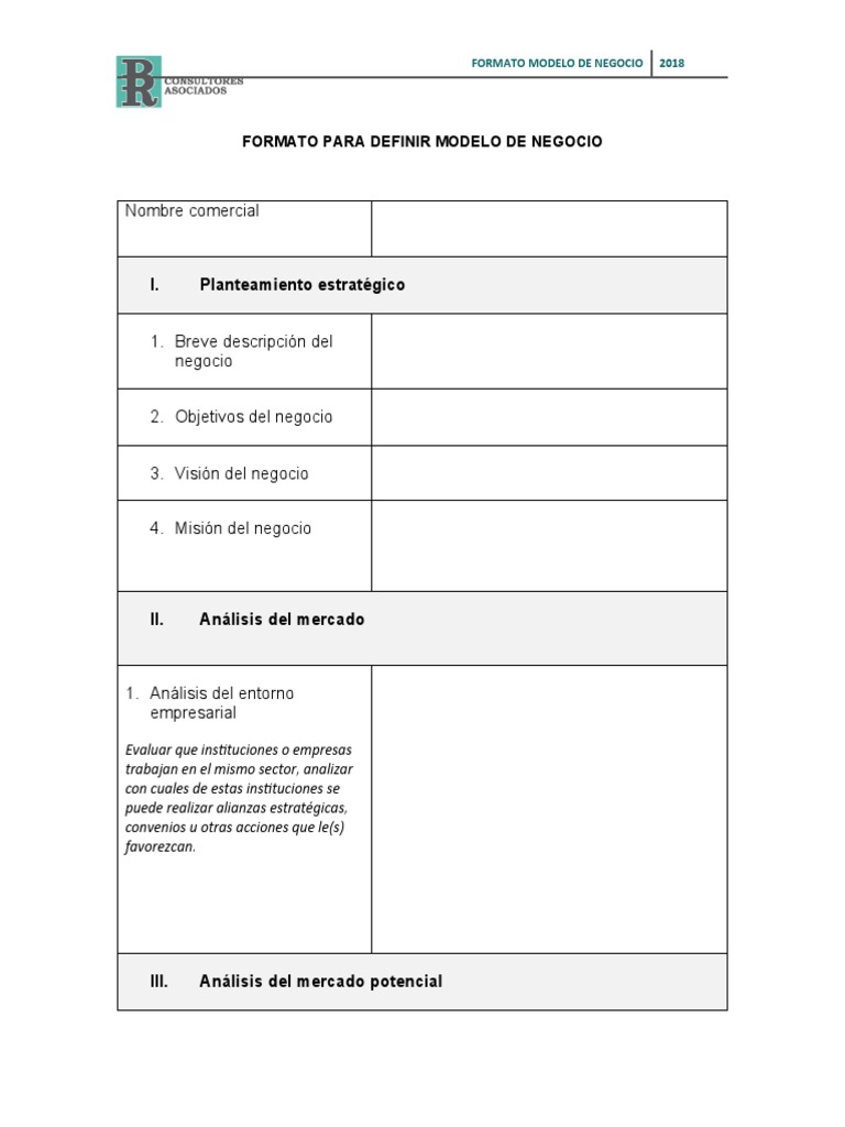 Formato para Definir Modelo de Negocio | PDF | Crecimiento personal y ...