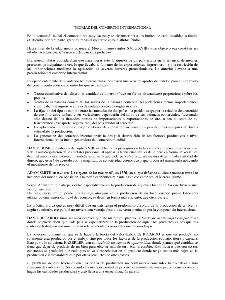 Teorías del Comercio Internacional | PDF | Balance de pagos | Mercantilismo
