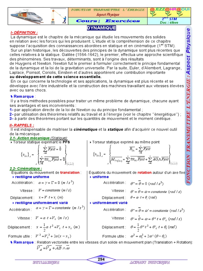 Dynamique : Principes et Applications | PDF | Accélération | Rotation