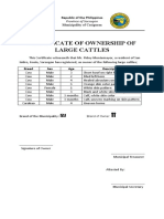 Certificate of Ownership of Large Cattles: Republic of The Philippines
