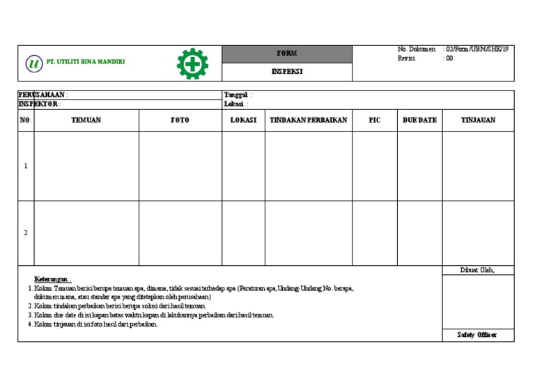 Formulir Inspeksi Perusahaan SHE | PDF