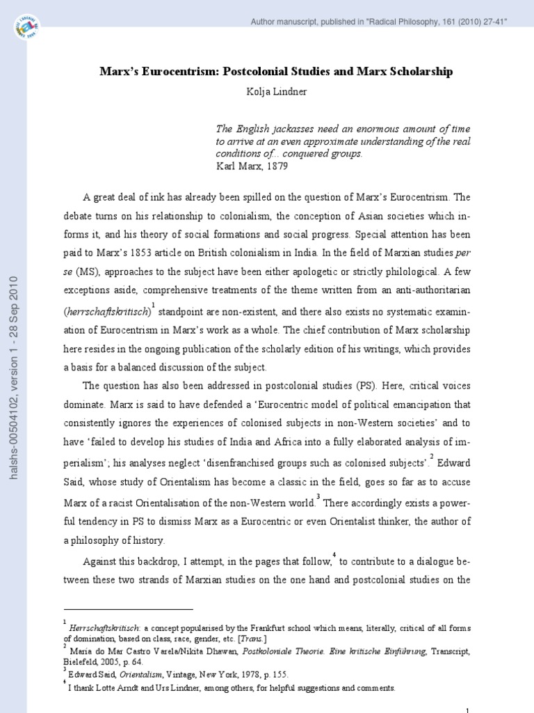 Lindner Marx Euro Centrism Karl Marx Colonialism - 
