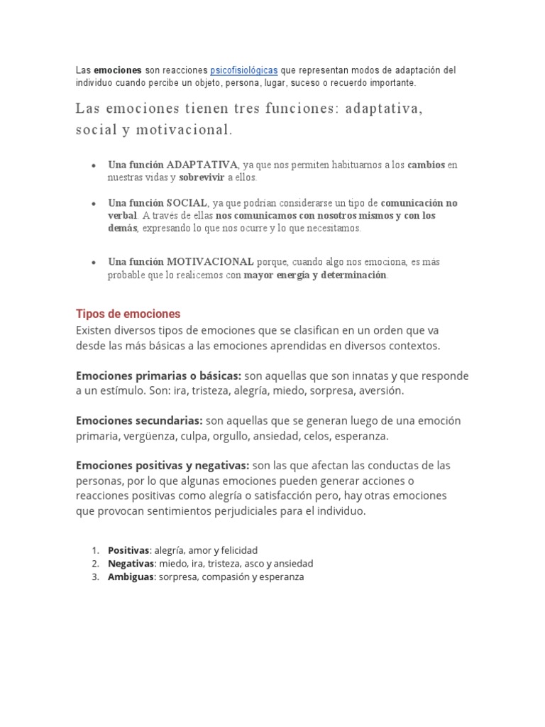 Funciones y Teorías de las Emociones | PDF | Las emociones | Serotonina