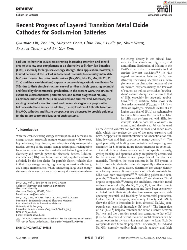 Small - 2019 - Liu - Recent Progress of Layered Transition Metal Oxide ...