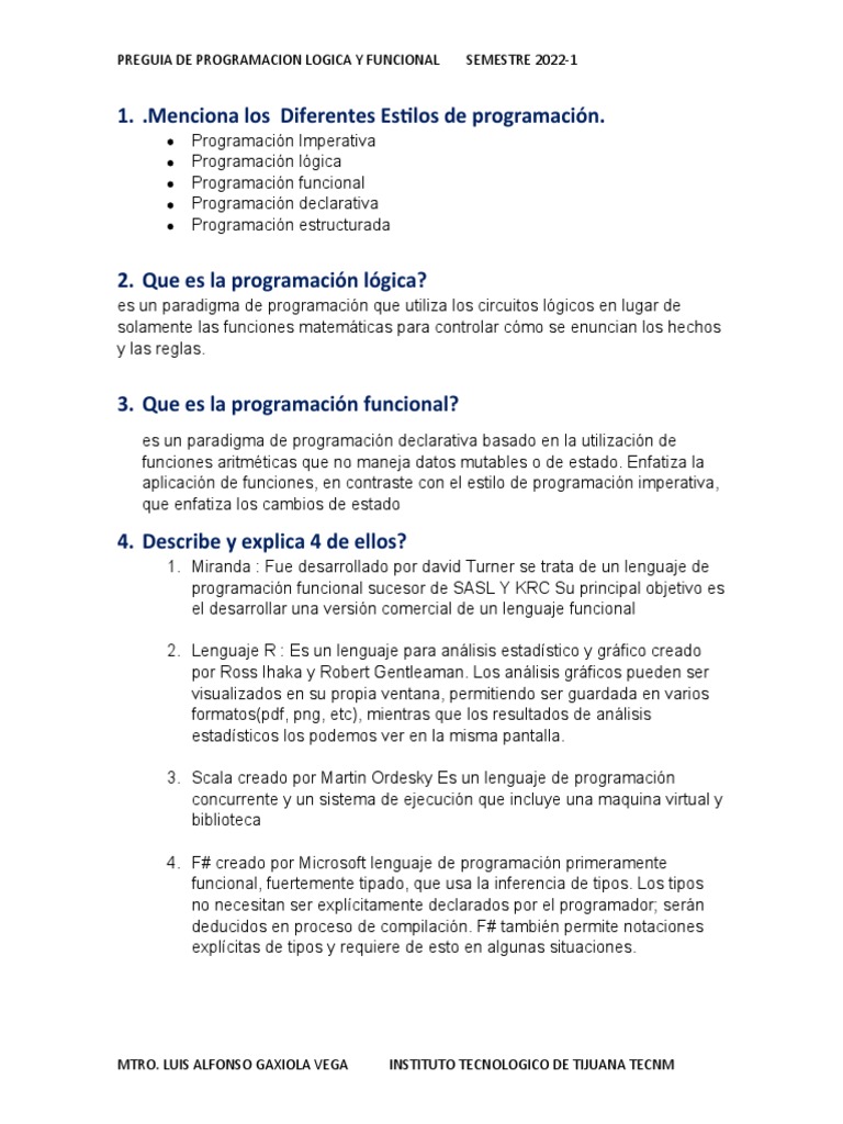 Preguia de Programacion Logica y Funcional 2022 | PDF | Lenguaje de ...