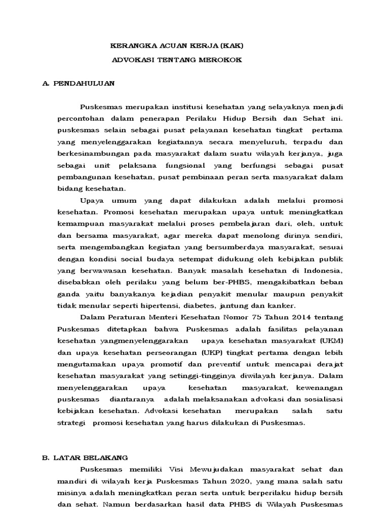 Kerangka Acuan Kerja Advokasi Merokok | PDF