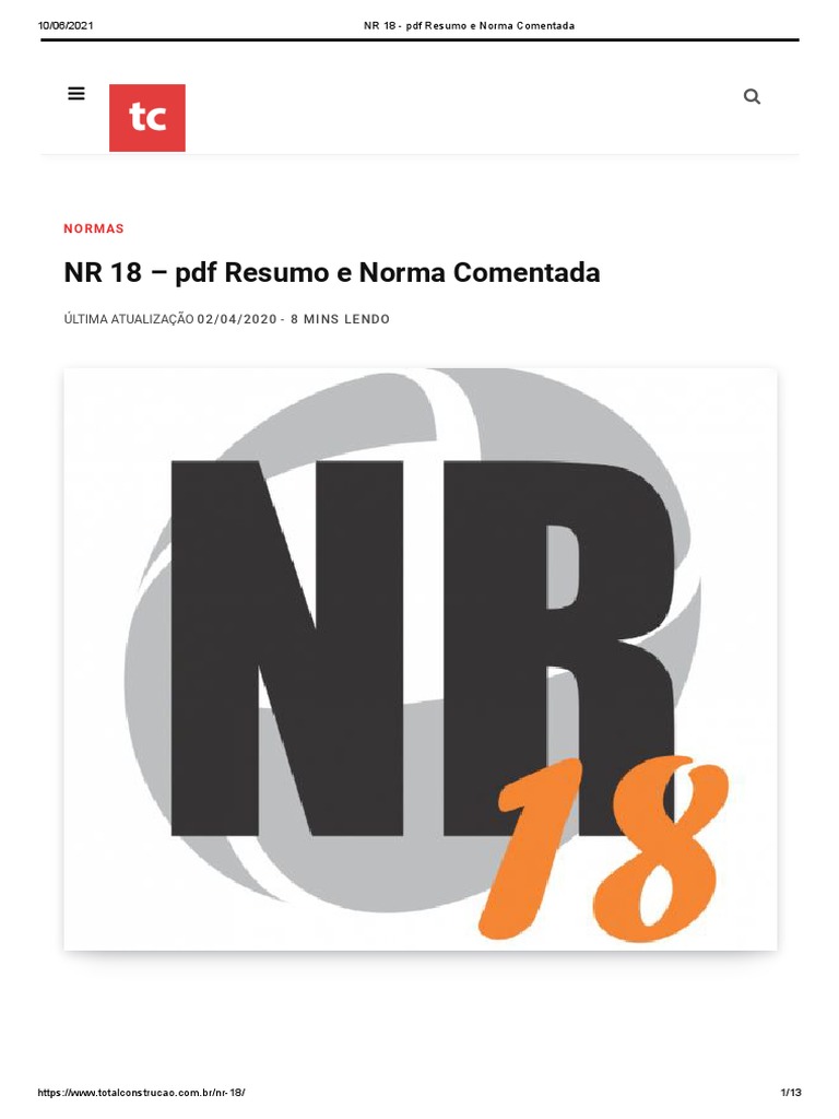 NR 18 - PDF Resumo e Norma Comentada | PDF