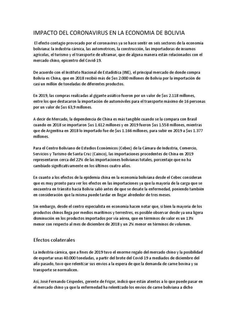 Impacto Del Coronavirus en La Economia de Bolivia | PDF | Bolivia ...