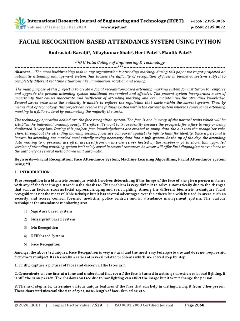 Facial Recognition-Based Attendance System Using Python | PDF | Machine ...