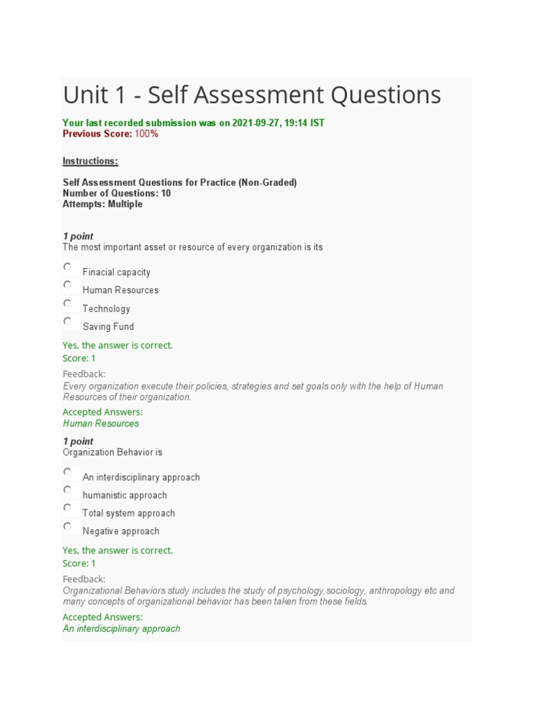 Self-Assessment in Organizational Behavior | PDF | Motivation ...
