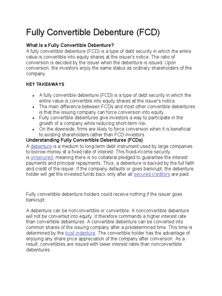 Fully Convertible Debenture PDF Convertible Bond Securities (Finance)