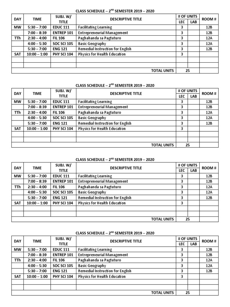 TCC Class Schedule PDF