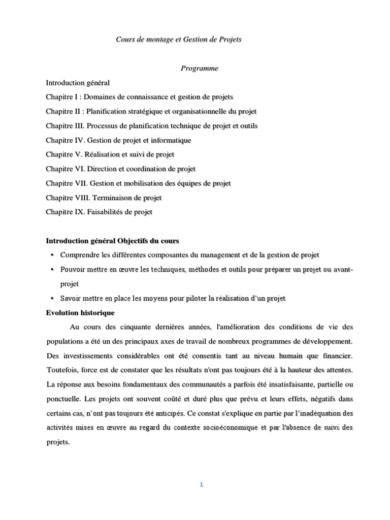 Cours sur le Montage de Projets | PDF | Gestion de projet | Planification