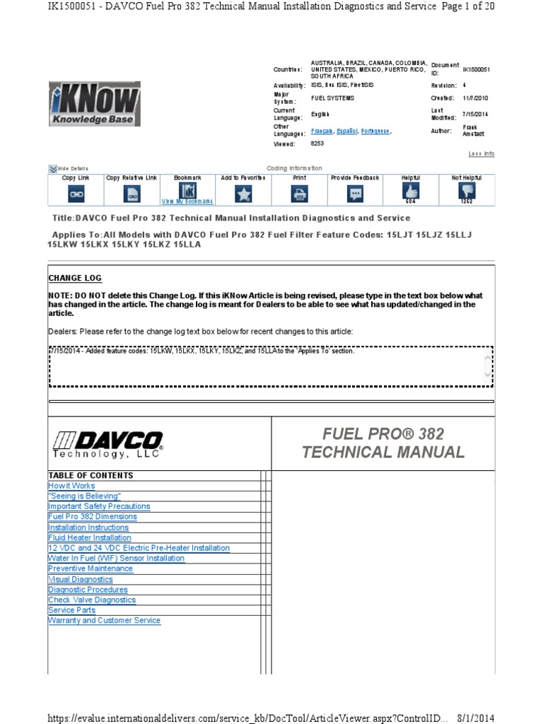 Fuel Pro® 382 Technical Manual PDF Valve Pump