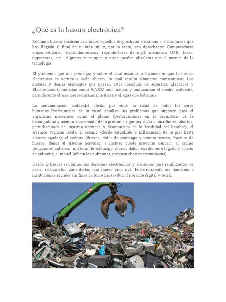 Basura Electrónica: Impacto y Soluciones | PDF | Residuos electrónicos ...