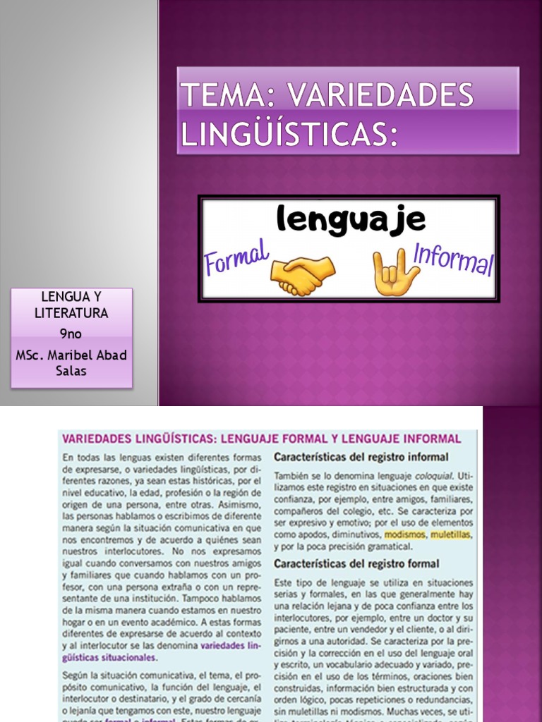 Lenguaje Formal e Informal: Ejemplos y Tipos | PDF | Artes del Lenguaje ...