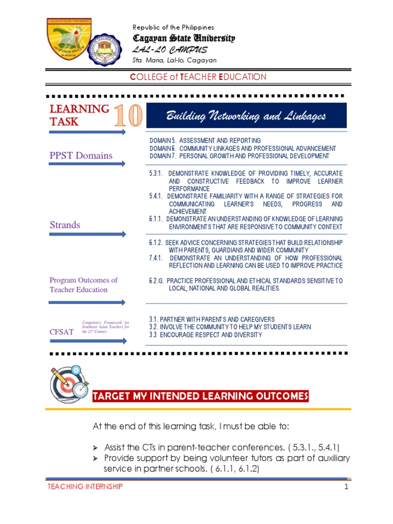 Building Networking and Linkages Learning Task PDF Teachers