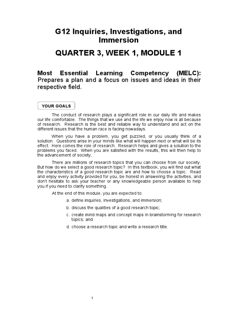 3 I's Quarter 3, Week 1, Module 1 | PDF | Qualitative Research ...