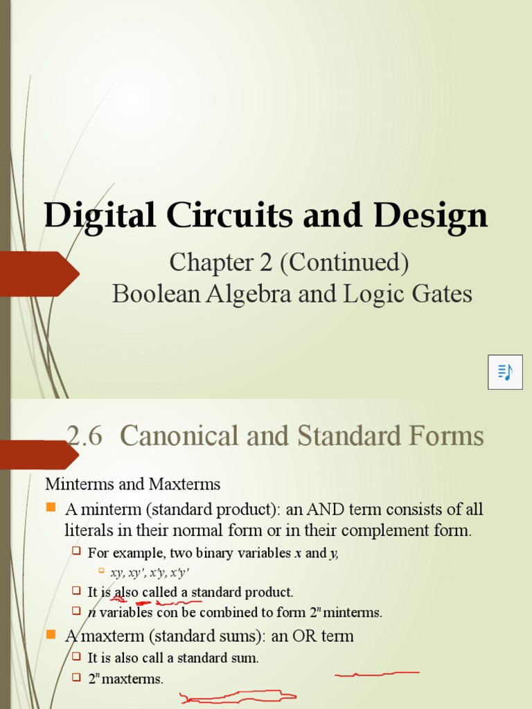 Digital Circuits and Design Chapter 2 (Continued) Boolean Algebra and