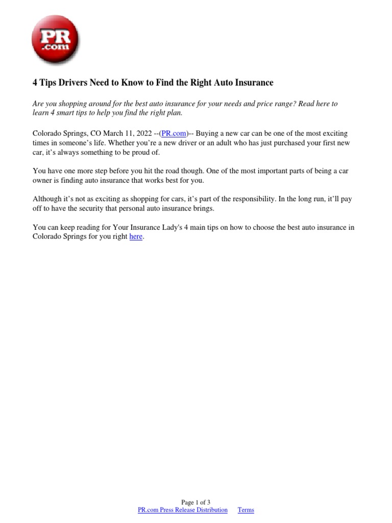 4 Tips Drivers Need To Know To Find The Right Auto Insurance | PDF ...